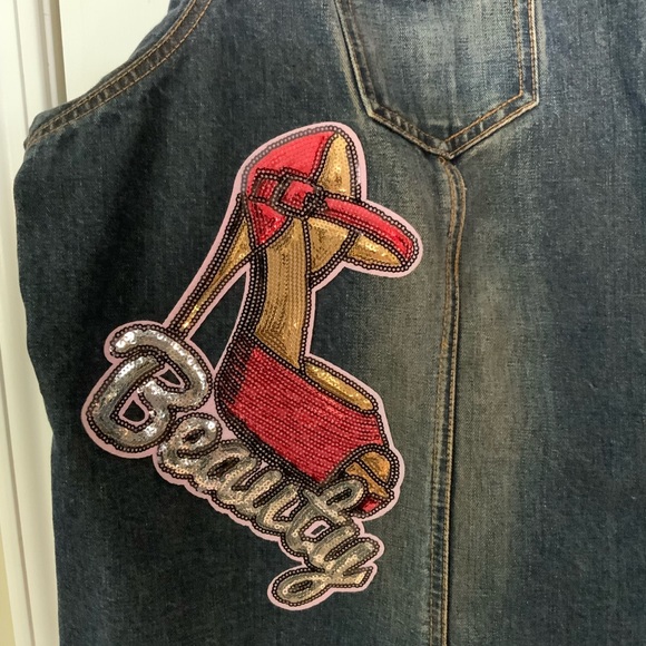 Beautiful revamped Venezia dark denim jacket with custom patch work.EUC - Picture 10 of 12